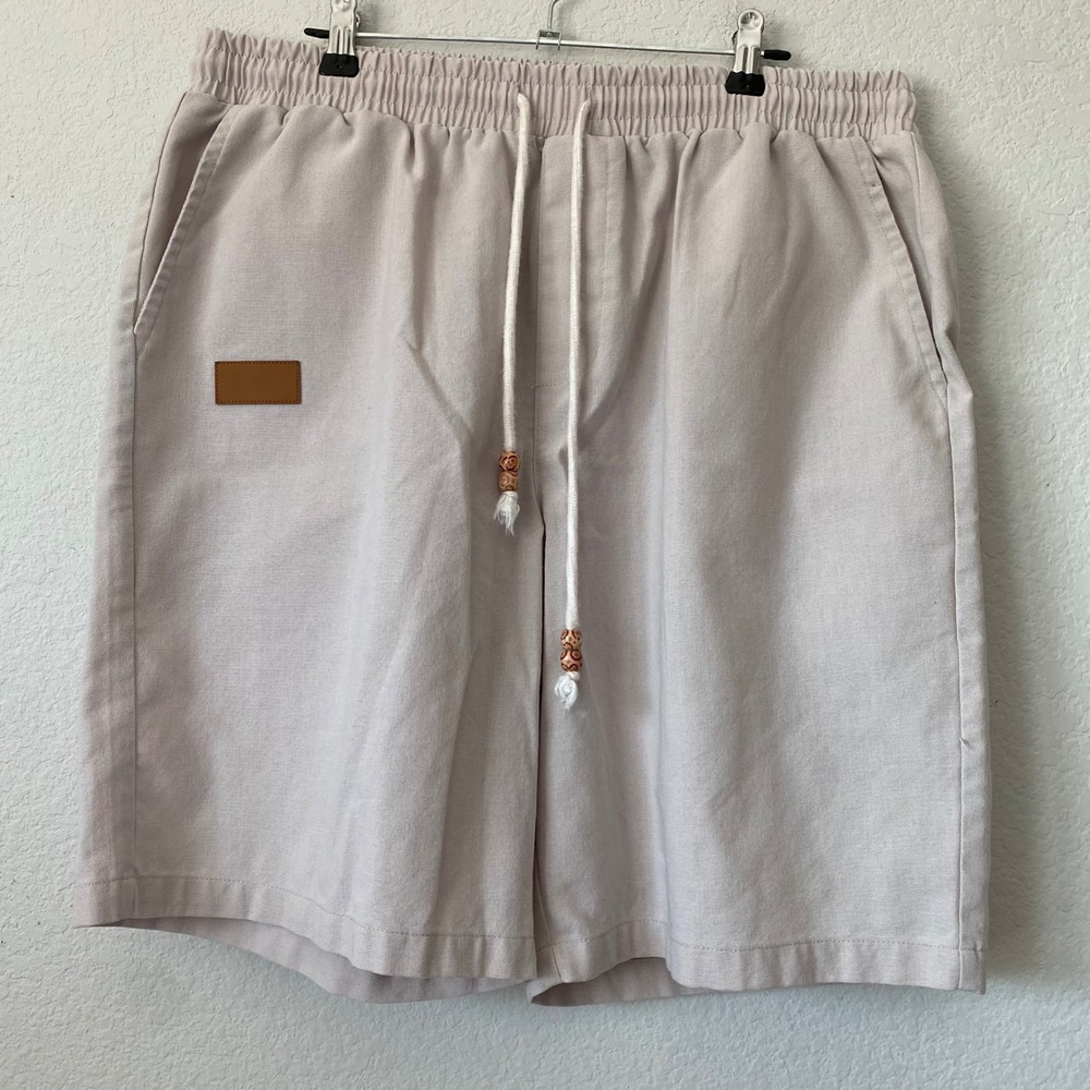 COOFANDY Linen Blend Shorts M Beige Mens Coastal Boho Drawstring Beach Casual